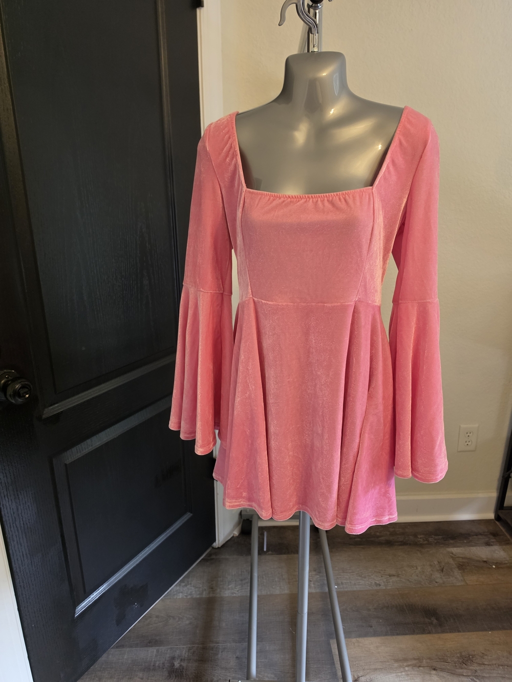 Sugar Thrillz Pink Velvet Babydoll Dress with Bell Sleeves
